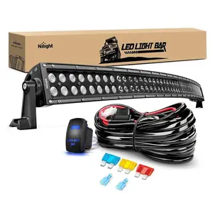 Nilight 50 Inch 288W 18560LM Double Row Black Curved Spot Flood LED Light Bar | 14AWG Wire 5Pin Switch