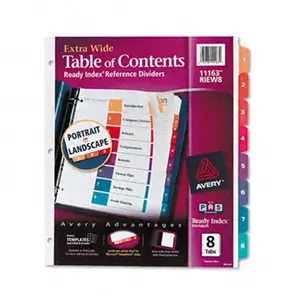 Avery  Extrawide Ready Index Dividers Eight-Tab 9 1/2 x 11 Assorted Eight per Set