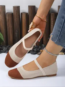 Women's Fashionable Knitted Ballet Flats, Casual Comfortable Round Toe Flat Shoes for Daily Wear, Lightweight Breathable Shoes for Women & Girls, Running