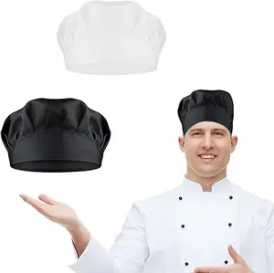 2PCS Chef Hat Adjustable Elastic Baker Kitchen Cooking Chef Cap, Reusable and Washable Durable Pure Cotton Cook Cap