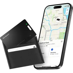 Keysmart mficertified smartcard wallet tracker card compatible with apple find my app rechargeable thin gps item finder for luggage tag smart bluetooth tracking with key chain hole black