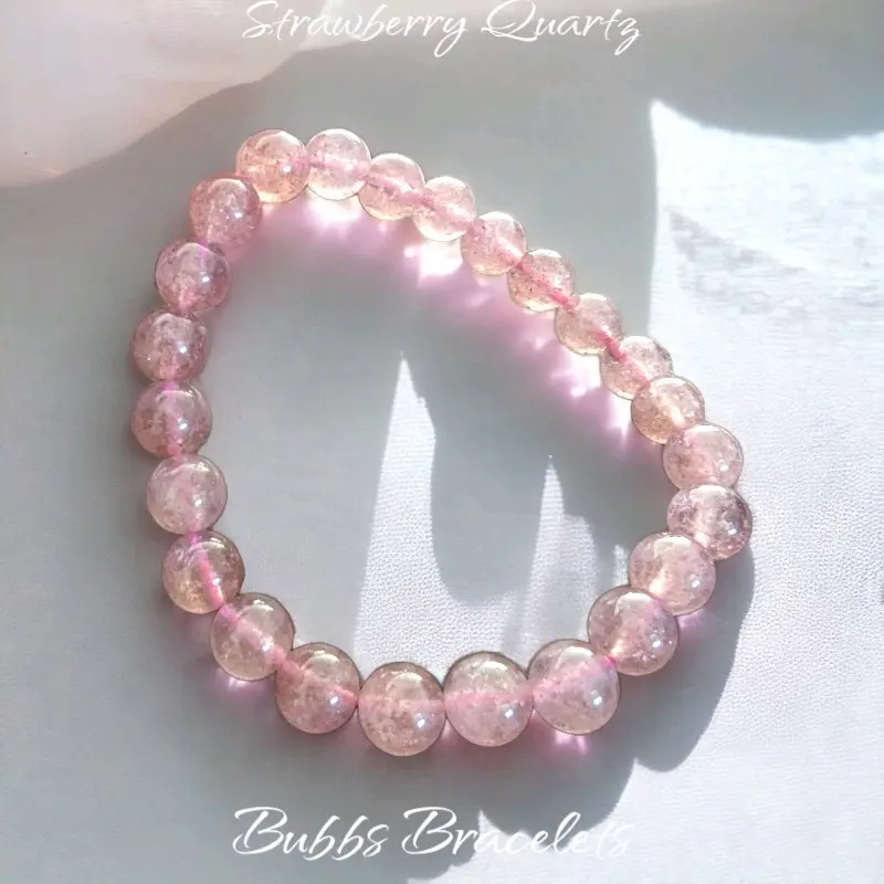 Women's 8mm Natural Strawberry Quartz Bead Bracelet - Elegance Jewelry, Multi-Size Fit, 6.5-8.5" Length, Chakra Healing Reiki Energy Accessory for Adults, Heart Chakra Connection, Balance & Positivity