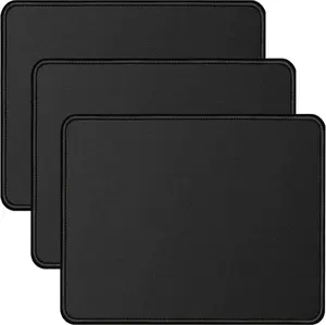 Standard Mouse Pad 3 Pack - Comfortable Mouse Mat Pad, Non-Slip Rubber Base, Black, Stitched Edges, Suitable for All Types of Mice, 10.3 x 8.3 Inches