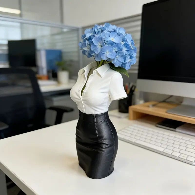 Black White Contrast Dress Shape Vase, Decorative Vase, Light Luxury High Aesthetic Decor Ornament, Stable Durable Flower Vase for Table Bedroom Entryway, Perfect Valentine's Day Gift for Couples Home Lovers, Modern Vase