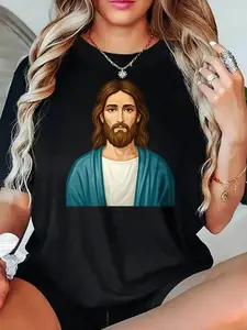 Jesus Christ Portrait Black T Shirt With Religious Print