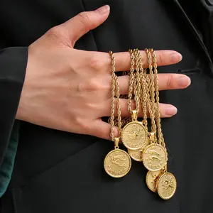 Bold 18K Gold Plated Zodiac Coin Necklace - Personalized Astrology Pendant, Hypoallergenic Titanium Steel, Trending Ins Style for Women & Men
