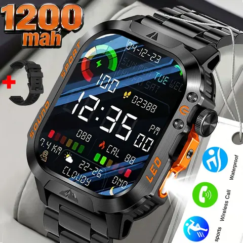 COANR Active 3 PRO New men's military smartwatch, 1200mah oversized battery, 21 days of use, LED flashlight, phone sync, Bluetooth call, rugged fitness tracker, IP68 waterproof, 100+ sports modes, Android and iOS support, Monitor, Wearable, Multifunctiona