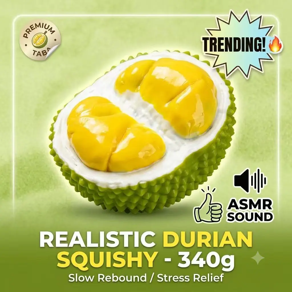 Durian Taba Squishy 340g, Slow Rebound ASMR Fidget Toy, Thick Heavy Stress Relief Squishy Toy, Realistic Durian Squeeze Through Bag
