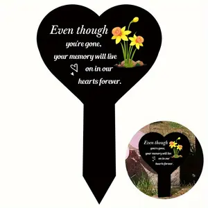 Acrylic Suncatchers Commemorative Plaque Pile Acrylic Cemetery Mark Black Commemorative Garden Pile Sympathy Cemetery Pile Outdoor Courtyard Cemetery Waterproof Cemetery Decoration, Heart Shape Memorial