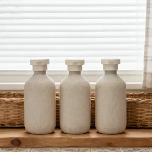 3 Pack 10.14 Oz Refillable Squeeze Bottles with Flip Lid, Wheat Straw Color Leak-Proof Plastic Travel Bottles for Shampoo Conditioner Soap Cream Lotion