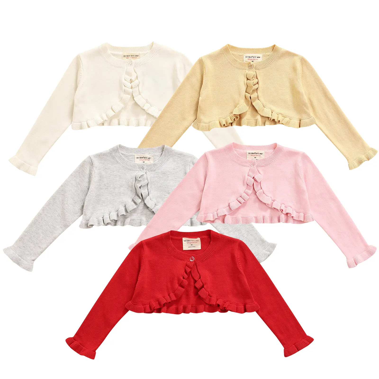 Toddler Baby Girl Sweater Crop Top Knit Cardigan Long Sleeve Ruffled One Button Cute Outwear Kids Fall Shrug Cover Up
