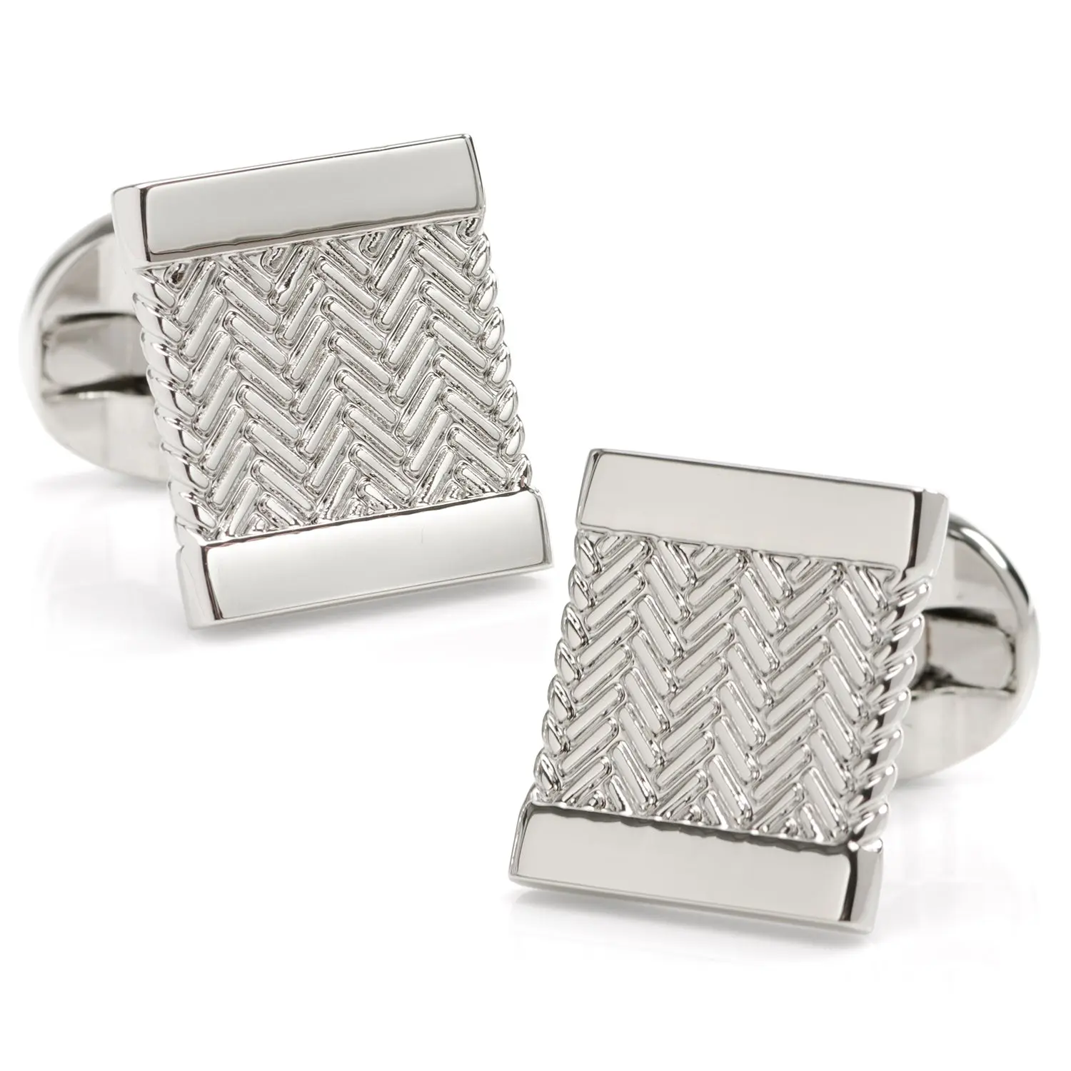 Silver Herringbone Cufflinks - Elegant Traditional & Contemporary Design for Formal & Casual Events - Durable Base Metal