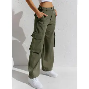 Women and Teen Carpenter Baggy Jeans Cargo Pants Low Waist Side Pocket Denim Jeans Streetwear