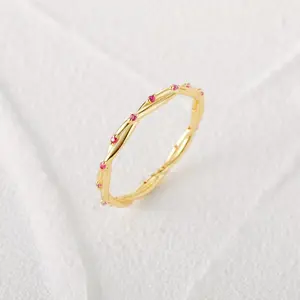 Ruby Red 18K Gold Plated Twist Ring - 925 Sterling Silver CZ Stackable Ring Infinity Eternity Bands for Women