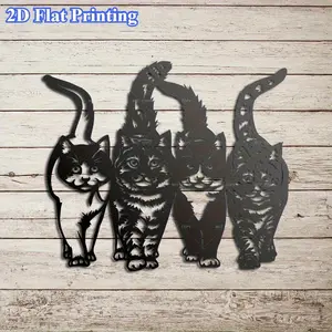 2D Flat, 1pc Charming Black Metal Cat Silhouette Wall Art - Playful & Artistic Cat-Themed Decor for Patio, Garden, Yard, Living Room - Ideal Gift for Cat Lovers, Housewarming Celebration, Outdoor Fence Decoration, Cat Decor, Cowboy Out Door Clock In All W