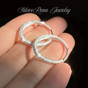 S925 Mother's Day Stylish Huggie Earring, Hypoallergenic Sterling Silver Hoop Earrings with Sandblasted Texture Design, Lightweight and Casual Style Earrings Star Silver Ear Jewelry for Women, Birthday Valentine's Day Gift for Her, Girls & Lover