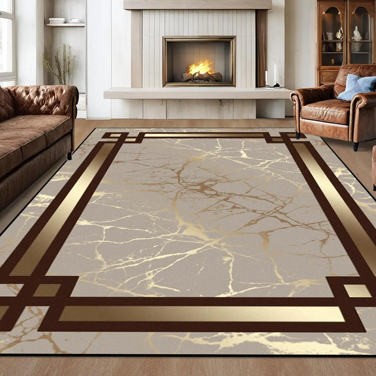 Gold Marble Pattern Rug, Non-Slip Bottom, Soft Decorative Area Carpet, Home Living Room and Bedroom, Fashionable Home Decoration, Modern Indoor Rug, Marble Patterned Rug