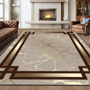 Gold Marble Pattern Rug, Non-Slip Bottom, Soft Decorative Area Carpet, Home Living Room and Bedroom, Fashionable Home Decoration