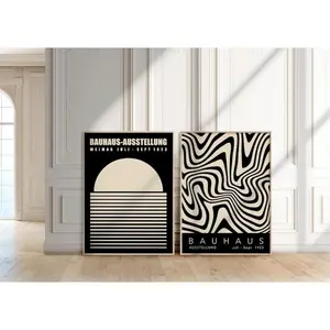 Black & Cream Bauhaus Art Prints: Minimalist Gallery Wall Set