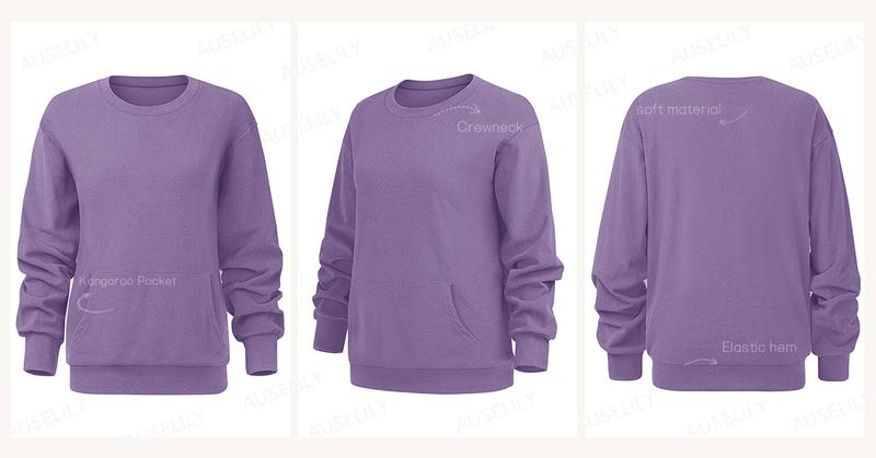 AUSELILY Women's Crewneck Hoodless Sweatshirt With Kangaroo Pocket Fleece Longsleeve Oversized Casual Style Shirt Lightweight Pullover 2025 Xmas Gift