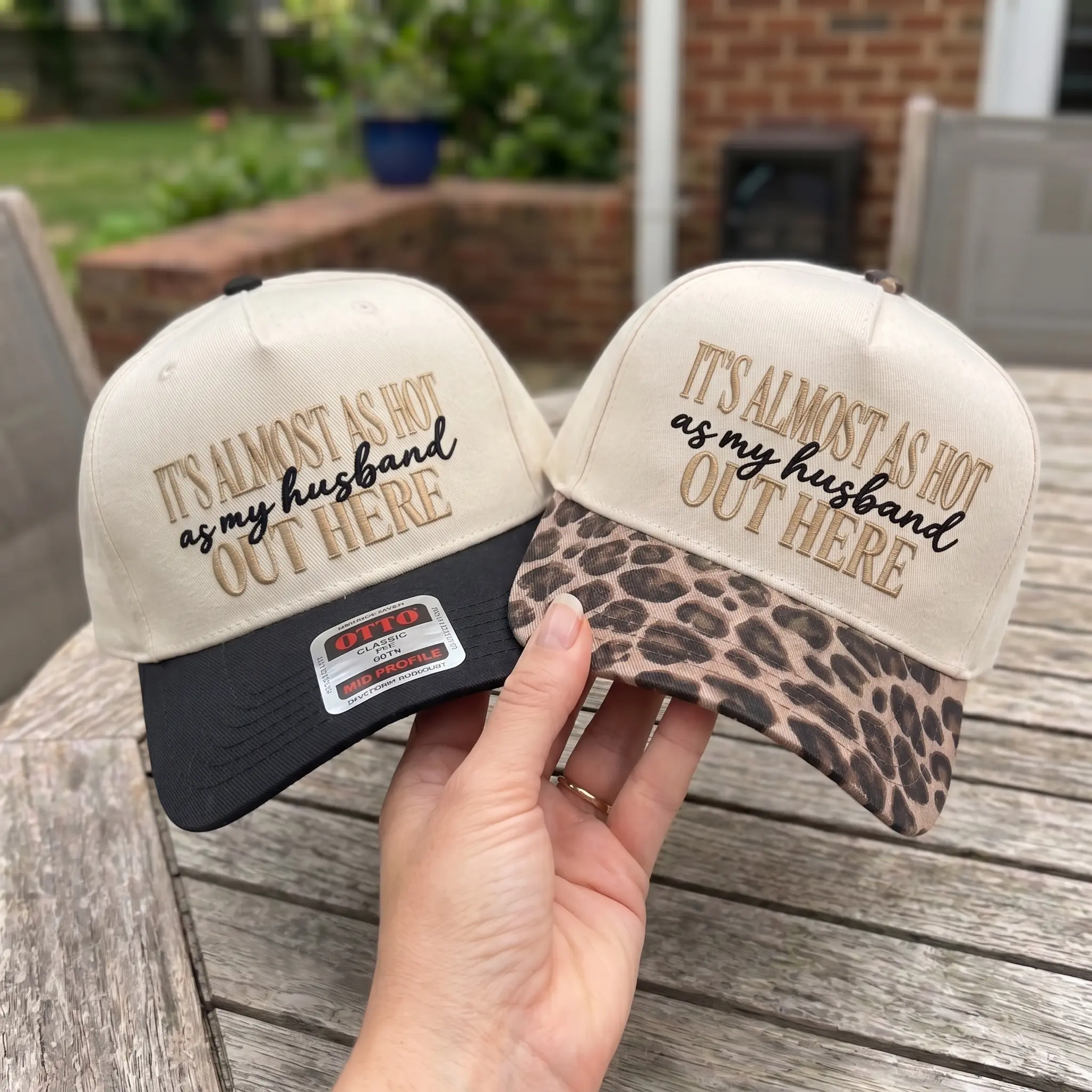 It’s Almost As Hot As My Husband Out Here Embroidered Hat Funny Wife Quote, Cheetah Brim Embroidered Hat, Women's Hat, Trucker Hat, Mother's Day Gift, Gift For Her, Leopard
