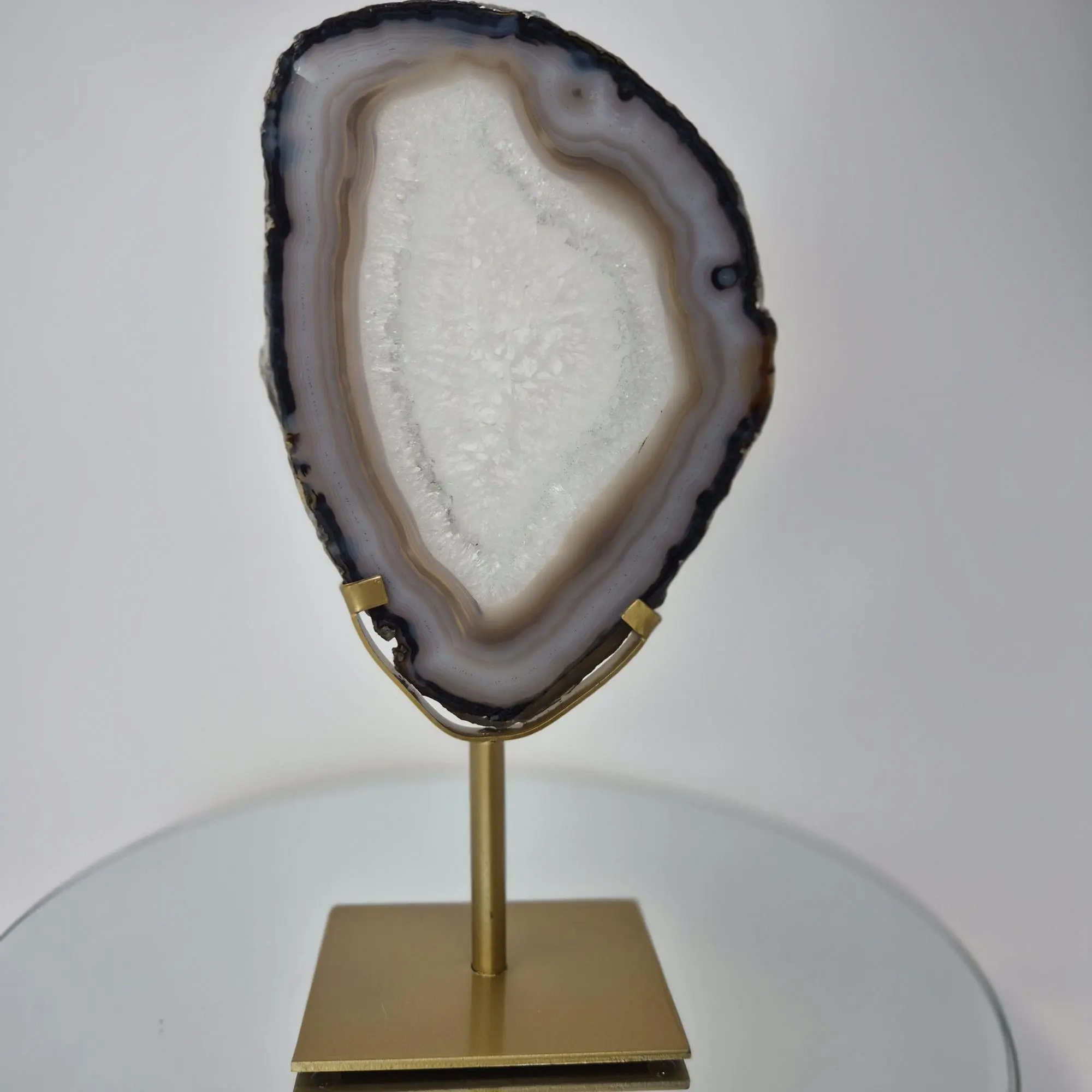 Clear Quartz and Banded Agate Crystal on Stand, Brazilian Display Specimen