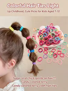 3cm Seamless Hair Ties for Girls Ages 7-12, High Stretch Soft Terry Cloth Ponytail Holders, No Tug Gentle on Hair, Assorted Colors