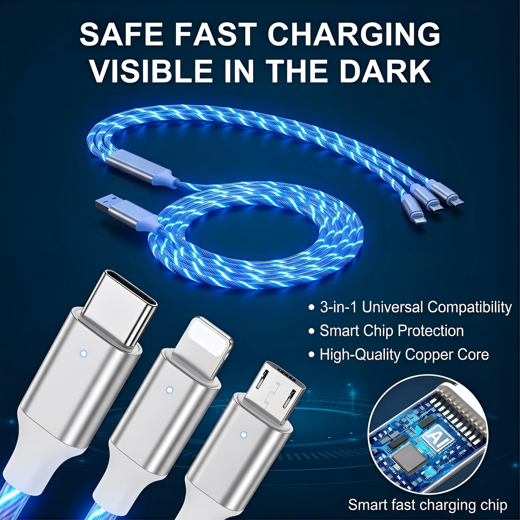 Multi Ports Light-Up USB 3-In-1 Charging Cable, Glowing LED Light Charging Cable, Durable Data Cable, Multifunctional Charging Cable, Super Fast Charger, Phone Accessories for iPhone Android Type C Mobile Phone As Night Light Use Multi Ports Light-Up USB 3-In-1 Charging Cable, Glowing LED Light Charging Cable, Durable Data Cable, Multifunctional Charging Cable, Super Fast Charger, Phone Accessories for iPhone Android Type C Mobile Phone As Night Light Use