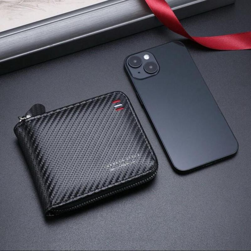 Men's Wallet - Black Leather Wallet with Card Slot, Includes Cash and ID Card, Compact Design, Ideal for Everyday Use