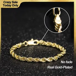 14K Gold-Plated Rope Cuban Concave Figaro Byzantine Franco Bracelet 8" Length 6mm/8mm/10mm Width Diamond Cut No Fade Radiant Finish