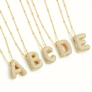 Luxurious 18k Gold-Plated Bubble Alphabet Necklace - A-Z Letter Pendant with Sparkling Rhinestones, Perfect Gift for Women and Girls