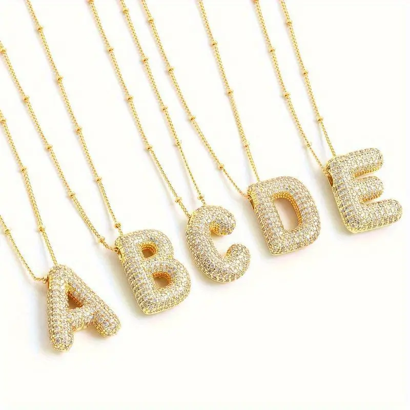 Luxurious 18k Gold-Plated Bubble Alphabet Necklace - A-Z Letter Pendant with Sparkling Rhinestones, Perfect Gift for Women and Girls