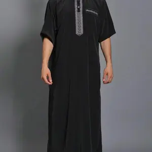 Thobes for Men - Black Short-Sleeved Top with Decorative Design and Comfortable Fit - Tops, Menswear