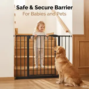 [Dufominc] 29.5-44.1" Wide Baby Gate for Stairs & Doorways No Drilling Pressure Mounted Pet Gate with Double-lock Safety Release Easy Walk Through Design,summervibes