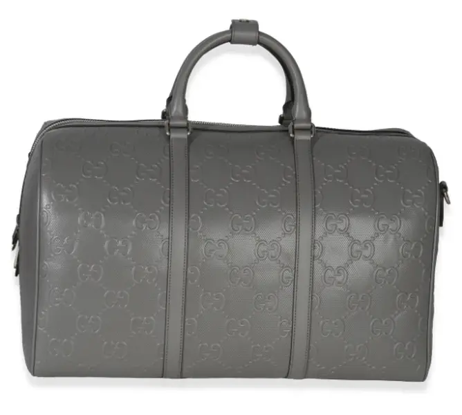 Pre-owned GUCCI Leather Travel Bags Grey Embossed Calfskin GG Tennis Medium Duffle Bag