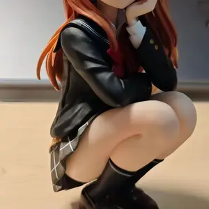 Mecha School Girl Anime Figure, Orange-Haired Squatting PVC Statue, Cute Battle Character Collectible Model Toy, Desk Room Decor, Anime Fan Collection, Toy Collector Gift, Birthday Holiday Gift