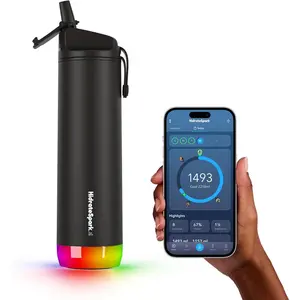 Pro smart water bottle insulated stainless steel tracks water intake with bluetooth led glow reminder when you need to drink straw lid 21 oz