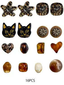 16 Piece Leopard Print Cat Amber Hole Shoe Charms Set Decor Resin Rhinestones Cool Vintage Style Fits Hole Shoes Footwear