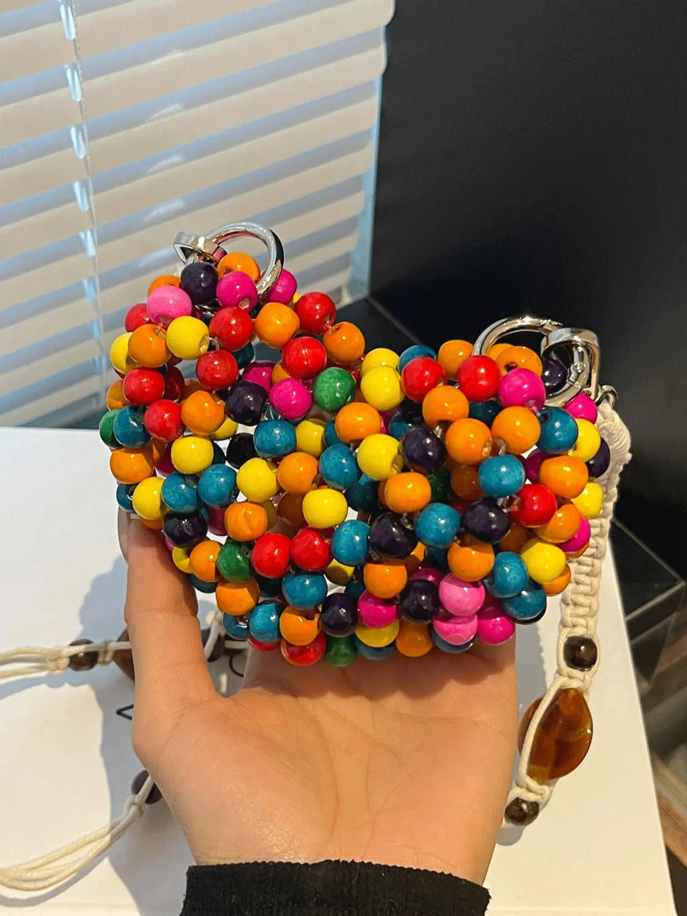 Random Color Beaded Decor Crossbody Bag, Fashionable Handmade Knitted Bag for Women & Girls, Casual Trendy Versatile High-quality Daily Commuting Bag