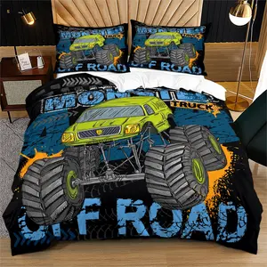 Giant Off-Road Truck Duvet Cover Set, Includes Quilt Cover & Pillowcase, Vibrant Colors, Comfortable Fabric, Easy Care, Perfect for Kids & Teens
