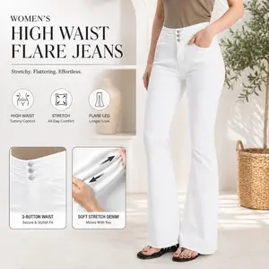Y2K Vintage High Waisted Flare Jeans - Super Stretch Body Shaping White Bell Bottom Denim Trousers for Women"