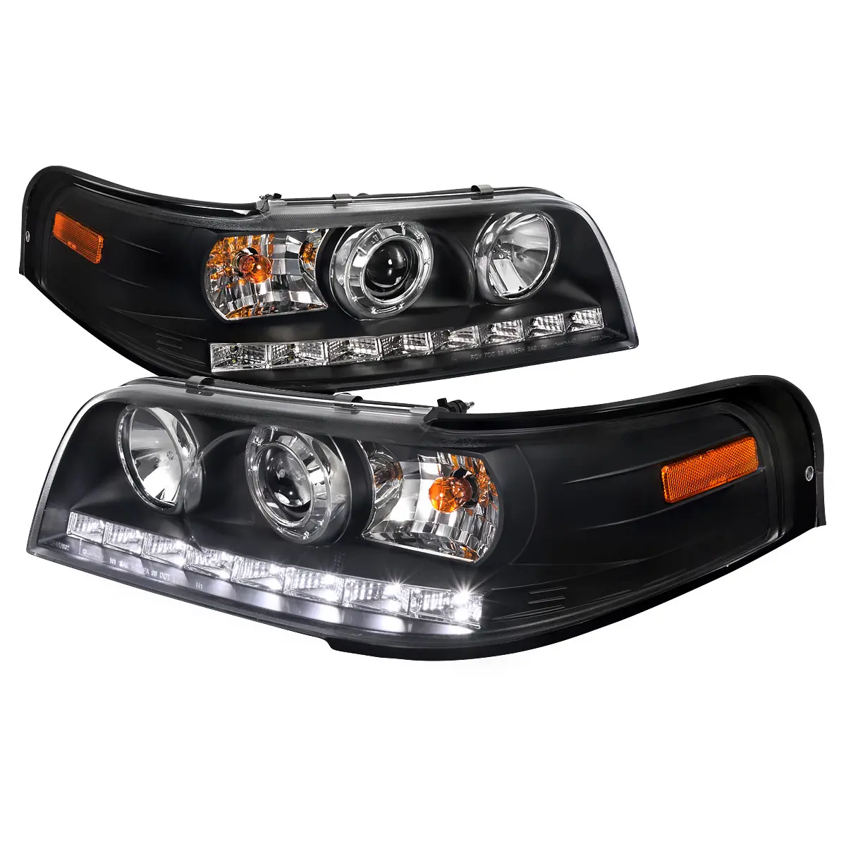 1998-2011 Ford Crown Victoria Projector Headlights w/ LED Light Strip (Matte Black Housing/Clear Lens) 1998-2011 Ford Crown Victoria Projector Headlights w/ LED Light Strip (Matte Black Housing/Clear Lens)