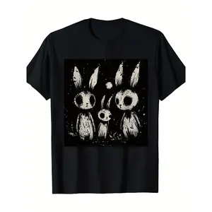 Men'S Summer Round Neck Short Sleeve T-Shirt Featuring a Cute Yet Scary Rabbit Design, with a Gothic Georgian Style, Perfect for Casual Wear