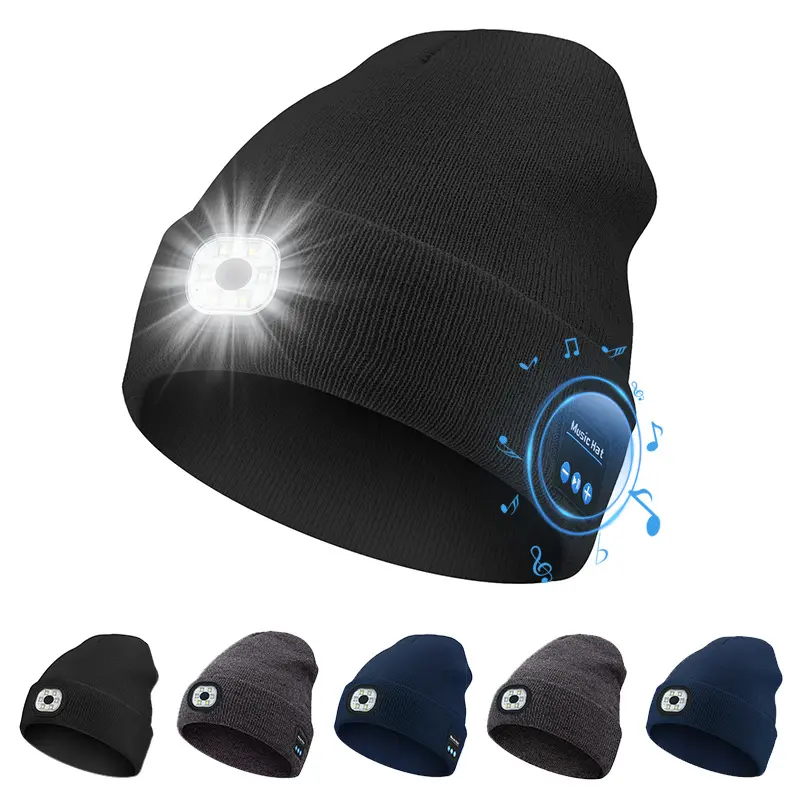 Bluetooth Beanie with Light, Unisex USB Rechargeable  LED Flashlight Hat with Cordless Headphones, Unique Christmas Birthday Gifts for Men Husband Teen Warm