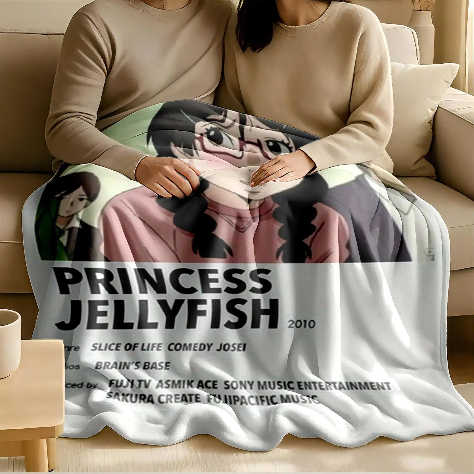 1 piece Neptune Girl Princess Jellyfish 2010 anime screenshot themed flannel blanket - Modern design flannel sofa blanket, suitable for beds and sofas, all-season multi-purpose use, super soft and warm, digitally printed pattern, 100% polyester