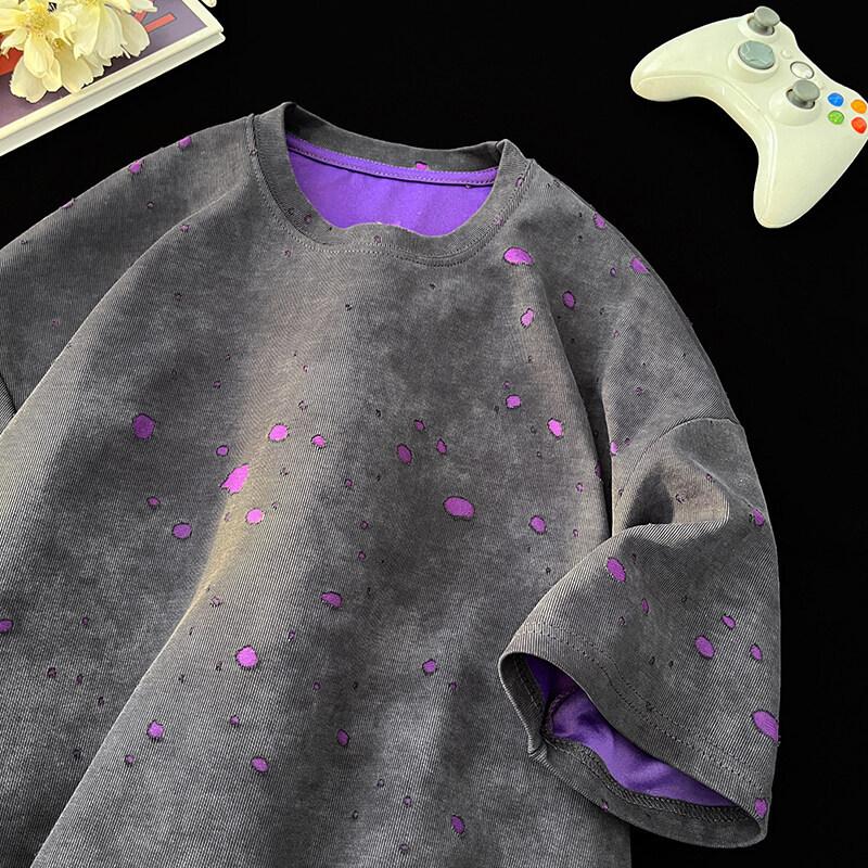 Ripped Short Sleeve T-shirt Loose Round Neck Half Sleeve