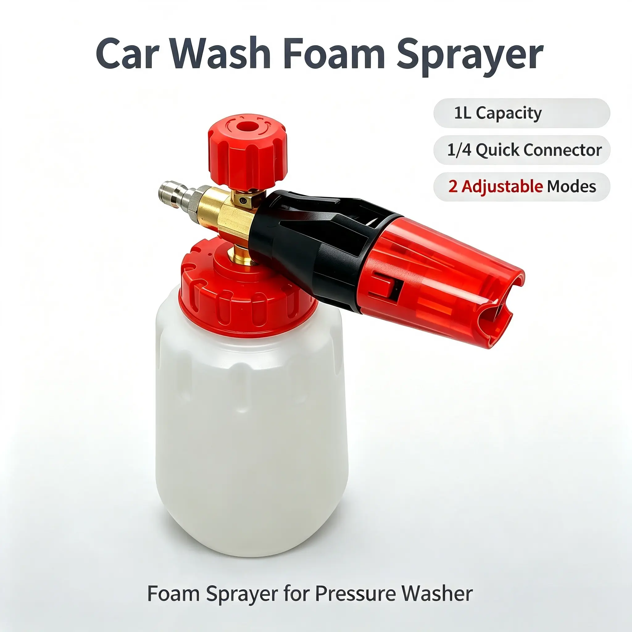 Foam Cannon for Pressure Washer, 34Oz 1L Brass Nozzle 2‑Mode Adjustable Foam Blaster, Anti‑Clog 1/4" Quick Connect Foam Sprayer, 750‑4000 PSI for Car Motorcycle SUV Driveway Cleaning