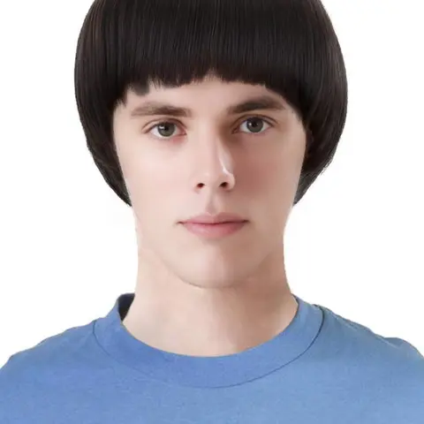 Short Black Cosplay Wig with Bangs Straight Mushroom Wigs for Men 60s Bowl Cut Wig Men Funny Wigs for Anime Movie Halloween Costume Party Synthetic Hair Wigs Synthetic Wig Fiber Wig