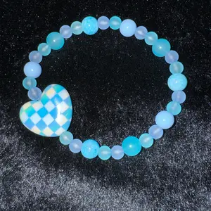 Blue Checkered Heart Friendship Bracelet