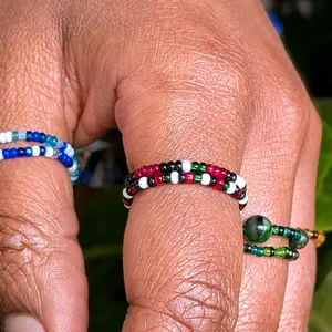 Sudan & Palestine Solidarity Beaded Stretchy Rings - Colorful Beaded Stim Rings for Support, Solidarity, and Awareness, Comfortable, Stackable with Crowning Orisha Elekẹ Stretchy Stim Rings, One Size Fits Most, Any Gender